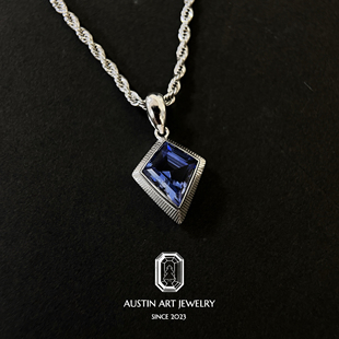 AUSTIN翱森·盾形蓝宝石吊坠 培育蓝宝石 925银镀18K白金  不含链
