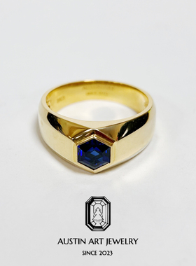AUSTIN·新品 质感中性风戒指 培育蓝宝石 皇家蓝 925银厚镀22K金