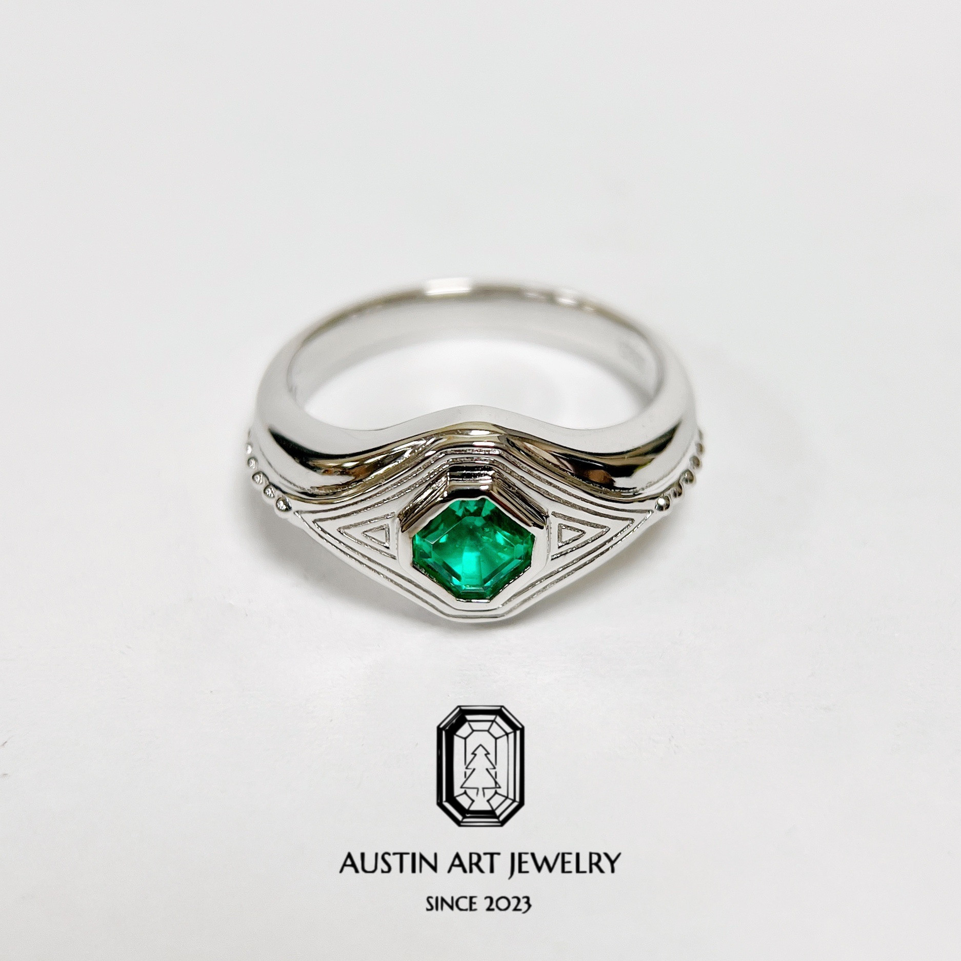 AUSTIN翱森·金章绅士印章戒 中性风戒指 培育祖母绿 厚镀18K金,饰品/流行首饰/时尚饰品新,戒指/指环,淘宝优惠券,粉丝福利购,淘宝优惠卷