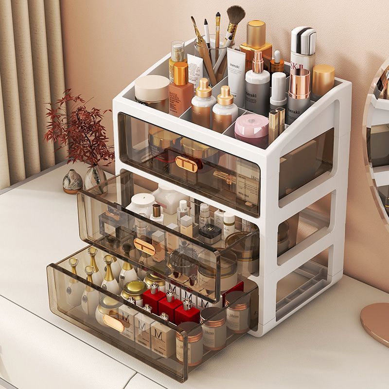 化妆品收纳盒抽屉式桌面置物架护肤品口红透明整理防尘多层化妆箱