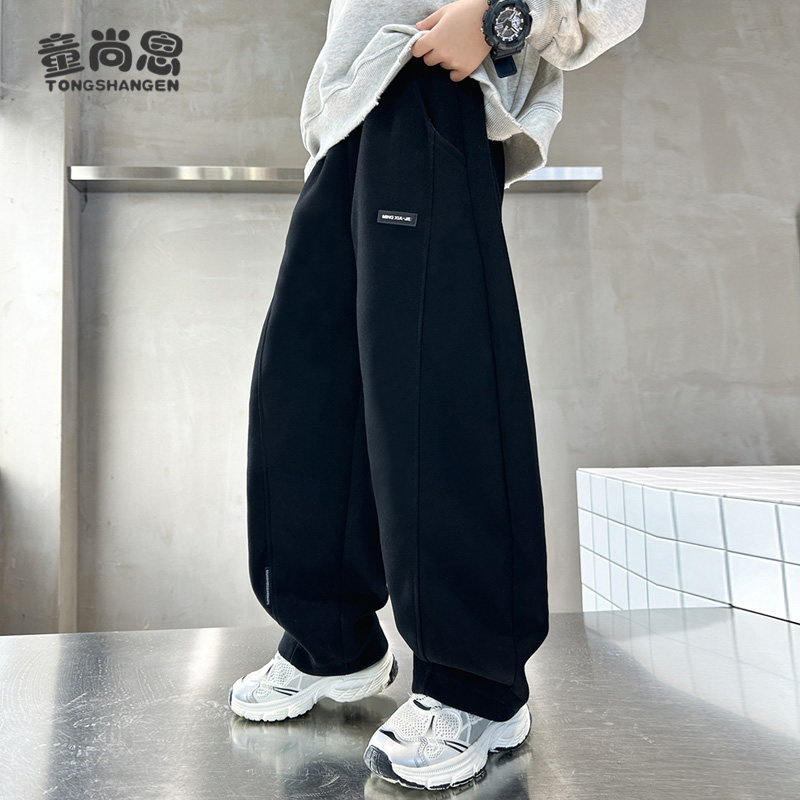 男童裤子2026新款春秋款儿童青少年弯刀裤秋冬加绒大童休闲裤男孩