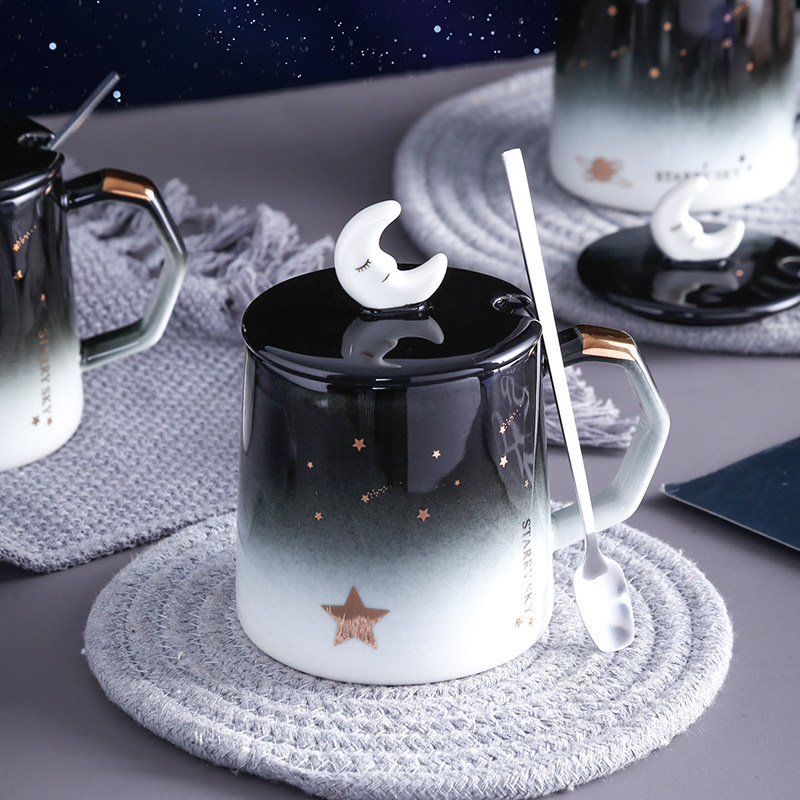 creative star mug with lid spoon ceramic milk coffee tea cup