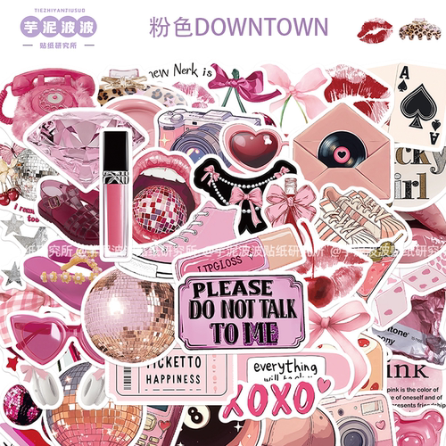 110张粉色downtown防水贴纸
