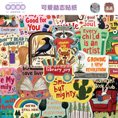 100张可爱励志贴纸卡通英文装 饰行李箱滑板笔记本电脑手账diy贴画