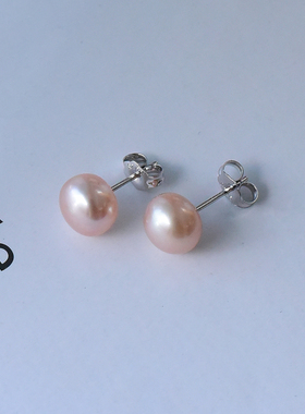 小立交《粉紫色》4-5-6-7-8-9-10mm馒头天然珍珠耳钉纯银气质耳饰