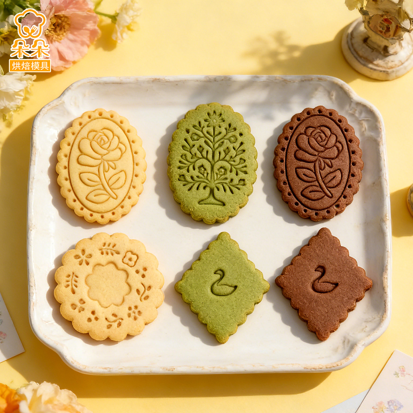 复古春日饼干模具花朵天鹅曲奇印花翻糖立体按压家用diy烘焙工具