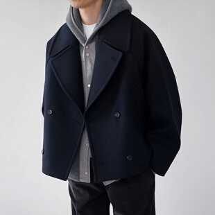潮流宽松短款 男士 休闲韩版 外套2025春秋百搭新款 呢子大衣 毛呢西装