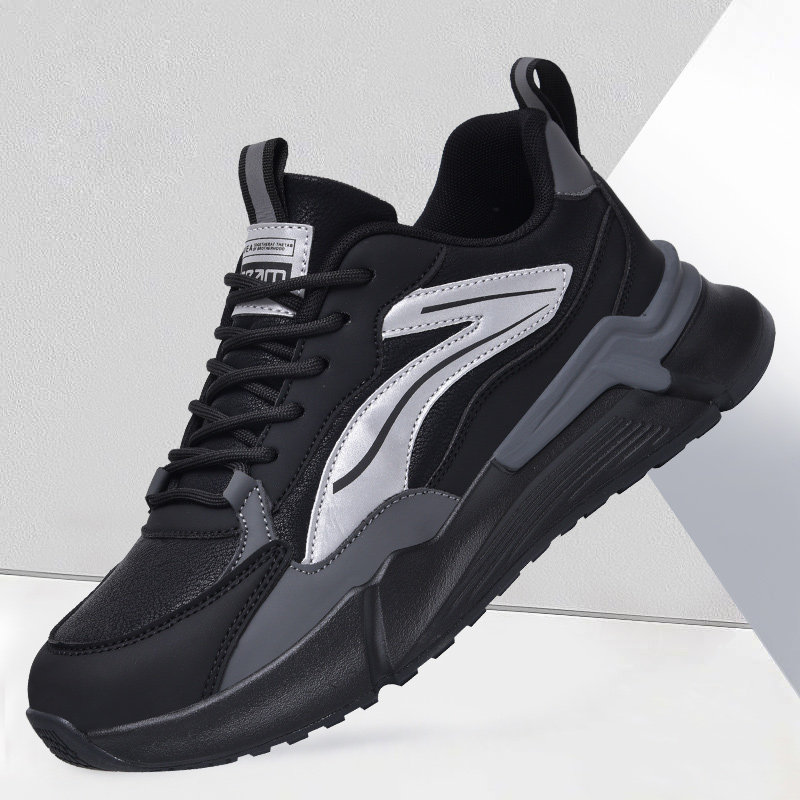 香港潮牌男鞋软底轻便秋冬黑色正品休闲鞋潮流防滑皮面大码鞋子男