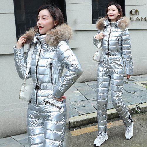 厂家棉衣女新款韩版大毛领棉服女修身加厚冬季连体滑雪服