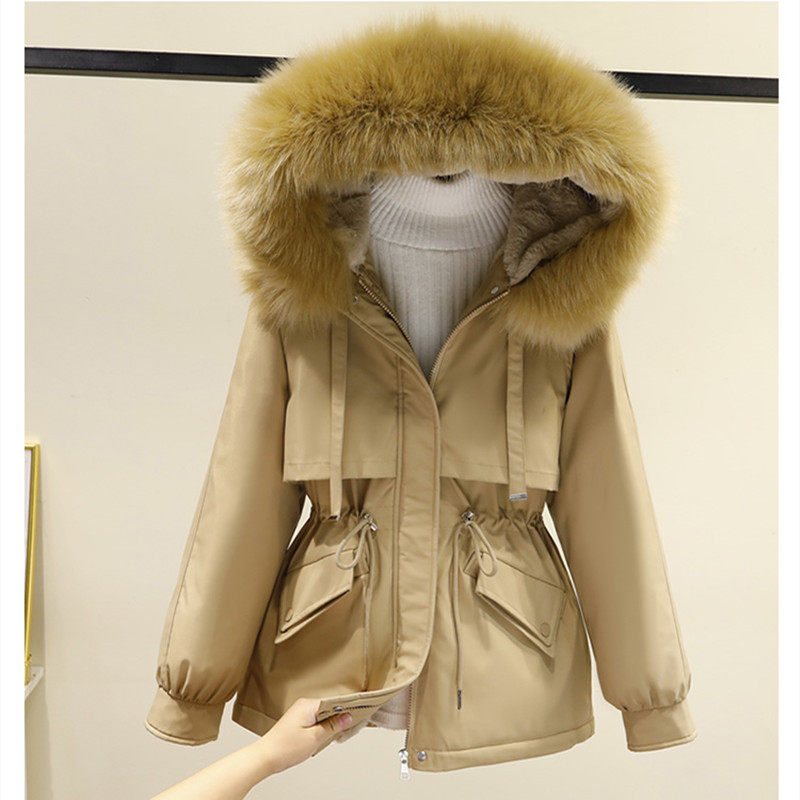 实拍现货冬季韩版新款加厚保暖棉衣内加绒派克服女短款大毛领棉服