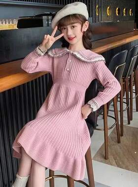 女童小香风毛衣裙秋冬中大童洋气