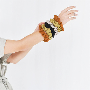 质感高级亚麻韩式 发圈ins丸子气质纯色扎头花 大肠圈头饰优雅法式