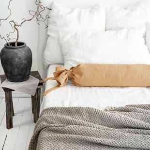 天然亚麻长条枕纯色圆柱形颈椎枕沙发头枕侧睡孕妇夹腿抱枕可拆洗