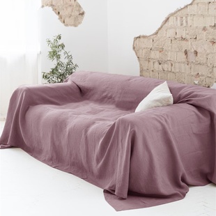 100%亚麻布艺纯色奶油风沙发巾大尺寸高级感沙发毯定制沙发防尘布