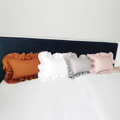 亚麻双层荷叶边枕套透气