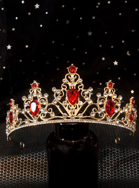 皇冠头饰儿童公主红色小女孩生日女童发箍喜庆发饰发卡女发夹王冠