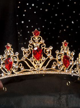 红色皇冠头饰儿童公主生日高端发卡公主裙发饰演出小女孩女童王冠