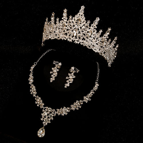 韩版皇冠项链耳环头饰公主水晶高端大气女童生日女孩发箍演出王冠
