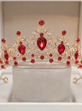 儿童皇冠头饰公主红色高端小女孩发箍女童生日演出发饰小朋友王冠