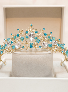 皇冠儿童头饰公主生日女童演出走秀绿色王冠小女孩水晶小朋友发饰