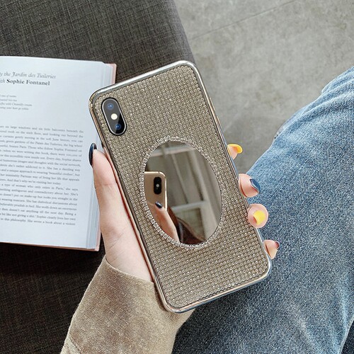 iphone满钻带镜子苹果网红手机壳