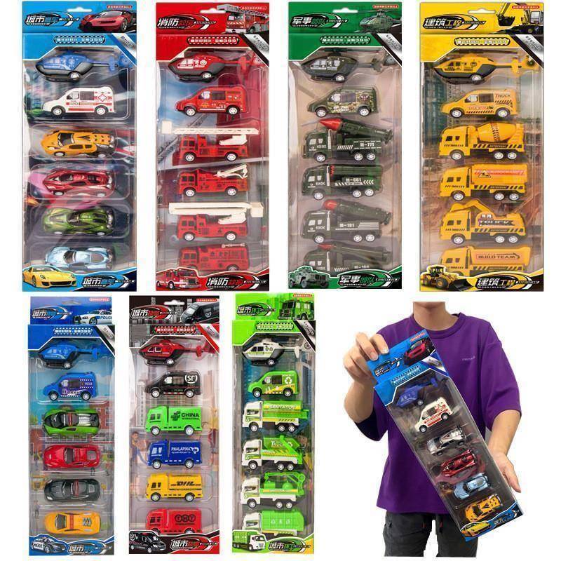 6Pcs Car Model Toy Fire Truck Airplane Police Engineering Mo