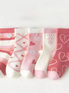 5 Pairs/Lot Kids Soft Cotton Socks Korean Love Heart Flower