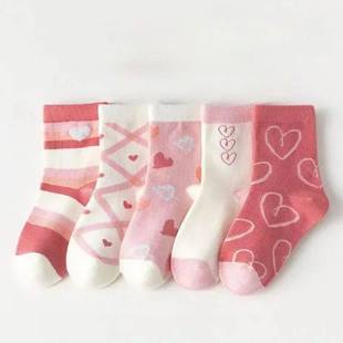 5 Pairs/Lot Kids Soft Cotton Socks Korean Love Heart Flower