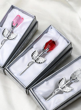 Valentines Day Gift Crystal Glass Rose Artificial Flower Sil