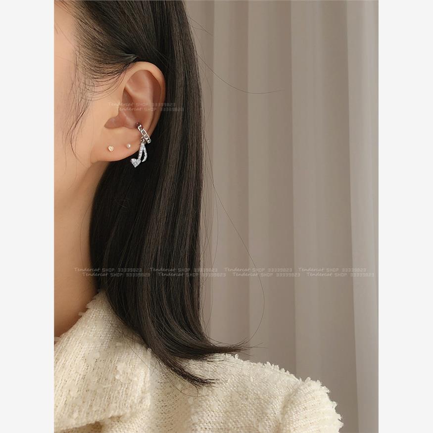 Cubic Note Earcuffs 满钻音符坠链条C形无耳洞耳骨夹锆石耳夹