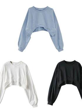 Women Long Sleeve Cropped Crop Top Hoodies Sweatshirt Causal