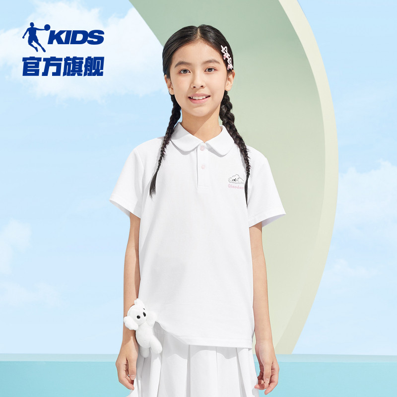 商场同款乔丹童装女童短袖儿童polo衫2026夏季新款透气翻领T恤薄