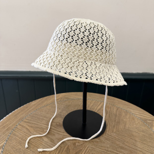 韩系镂空透气绑带渔夫帽女夏天百搭开叉防晒盆帽显脸小出街遮阳帽