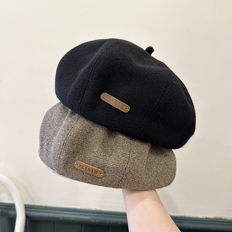 贝雷帽女秋冬新款圆脸大头围可戴显脸小蓓蕾画家帽出街呢子报童帽