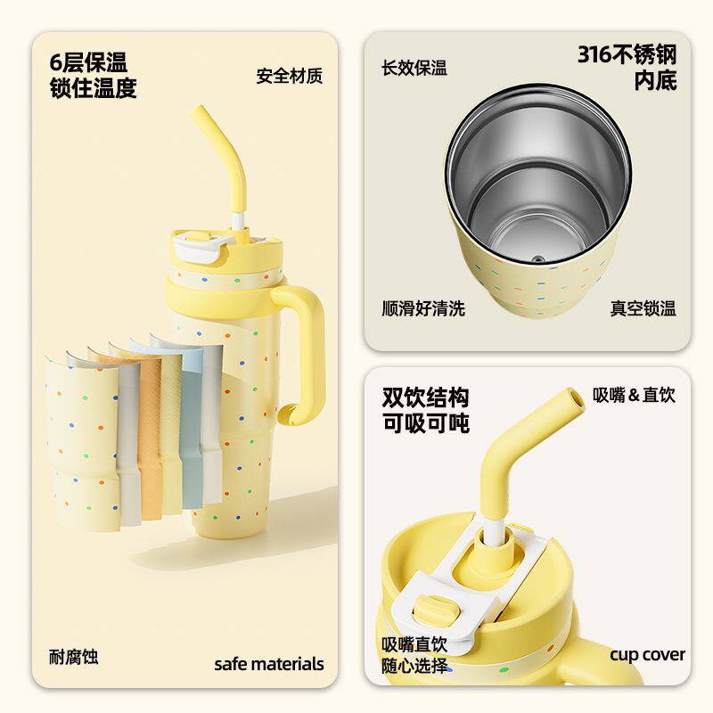 1000ml巨无霸水杯大容量冰霸杯高颜值吸管杯便携办公车载保温杯