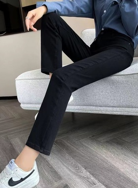 黑色高腰牛仔裤女装直筒裤2025夏季薄款显瘦学生九分烟管裤小个子