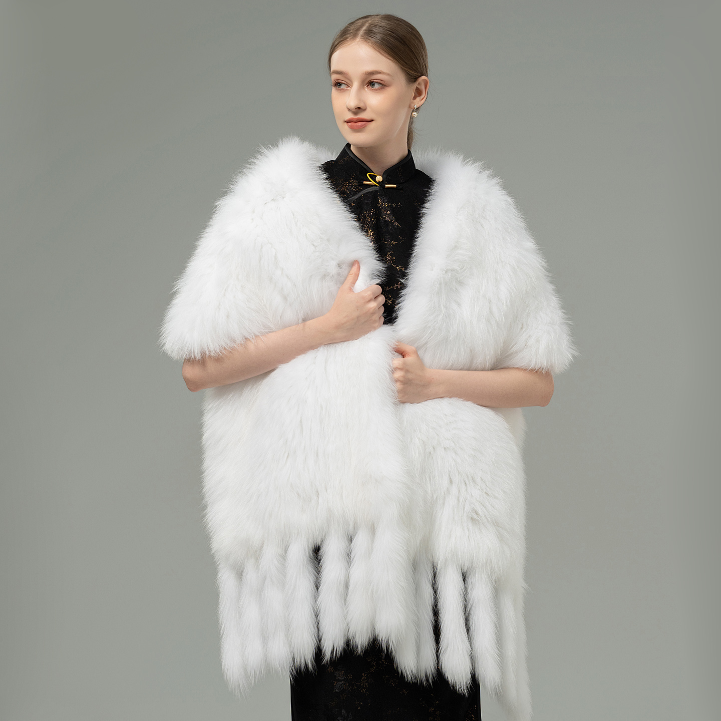 狐狸毛大披肩礼服外搭皮草围巾