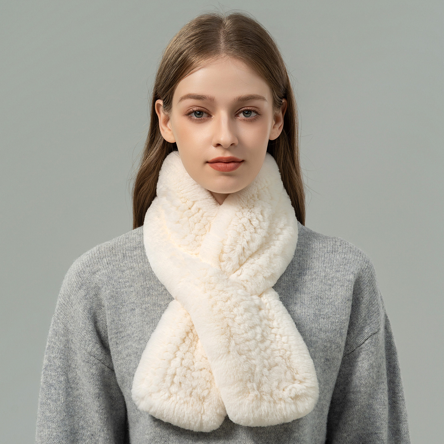 韩版时尚獭兔毛围脖女秋冬季气质百搭款保暖皮草围巾双面真毛毛领