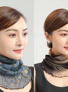 2025防晒面纱妇女薄覆盖全脸颈部套头衫纱巾容易匹配围巾小围巾耳