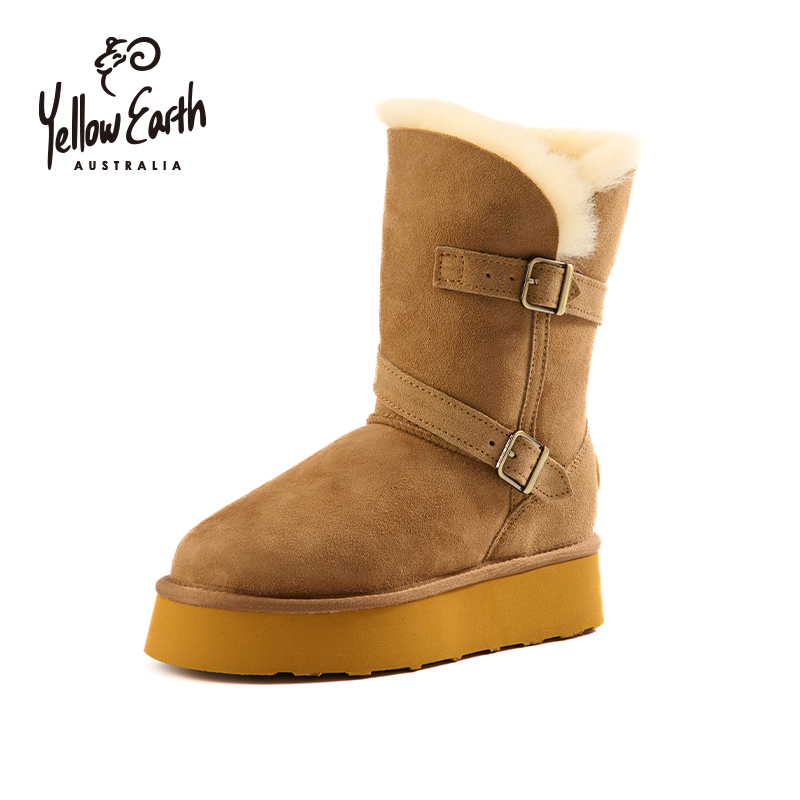 Yellow Earth2025年秋冬新款羊毛皮一体松糕底绑带罗德尼中靴 67Q
