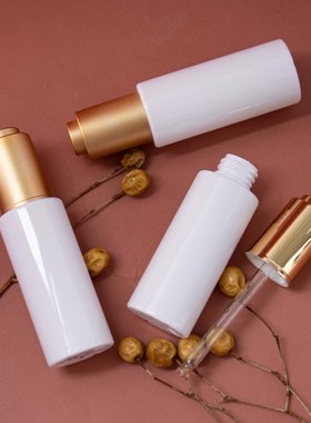 HOPECK电镀金按压滴管盖喷白色PETG塑料瓶20牙50ml粉底液瓶精油瓶