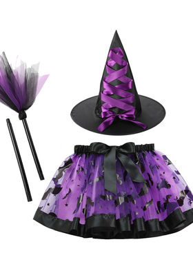 万圣节南瓜印花女童tutu裙加内衬中小童短裙欧美蓬蓬裙紫色半身裙