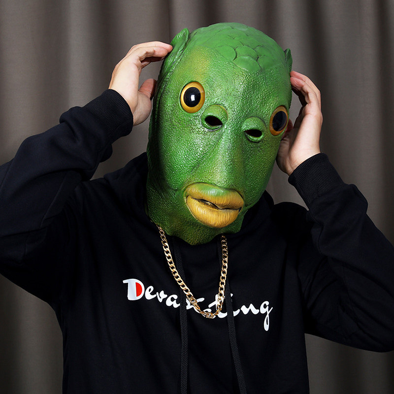 绿头怪头套搞笑男沙雕帅气鱼头怪面具全脸搞笑动物抖音网红绿鱼怪