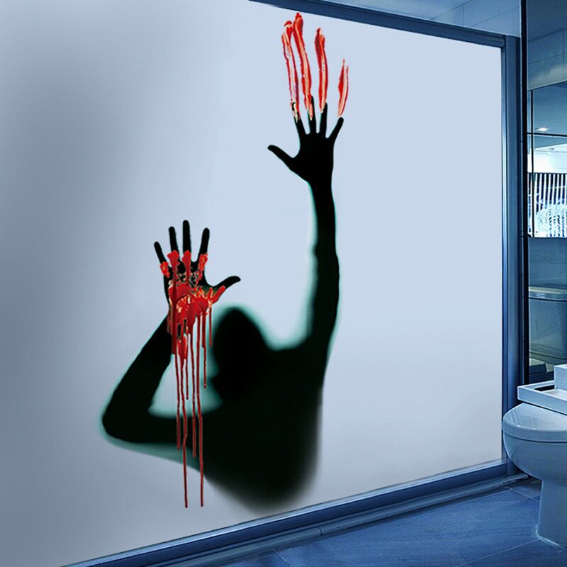 Horror female ghost glass stickers, Halloween haunted house, escape room, blood handprint, window, toilet, Sadako, black shadow wall stickers thumbnail 6