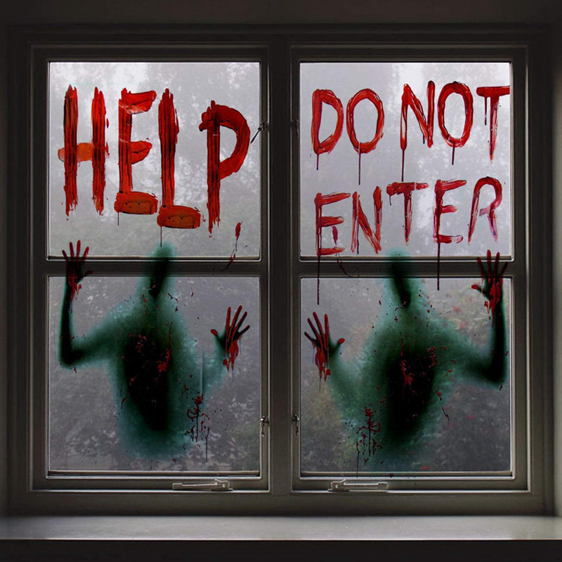 Horror female ghost glass stickers, Halloween haunted house, escape room, blood handprint, window, toilet, Sadako, black shadow wall stickers thumbnail 2