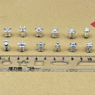 足银999纯银十二生肖手链配件diy饰品转运珠吊坠手绳3D硬银平安牌