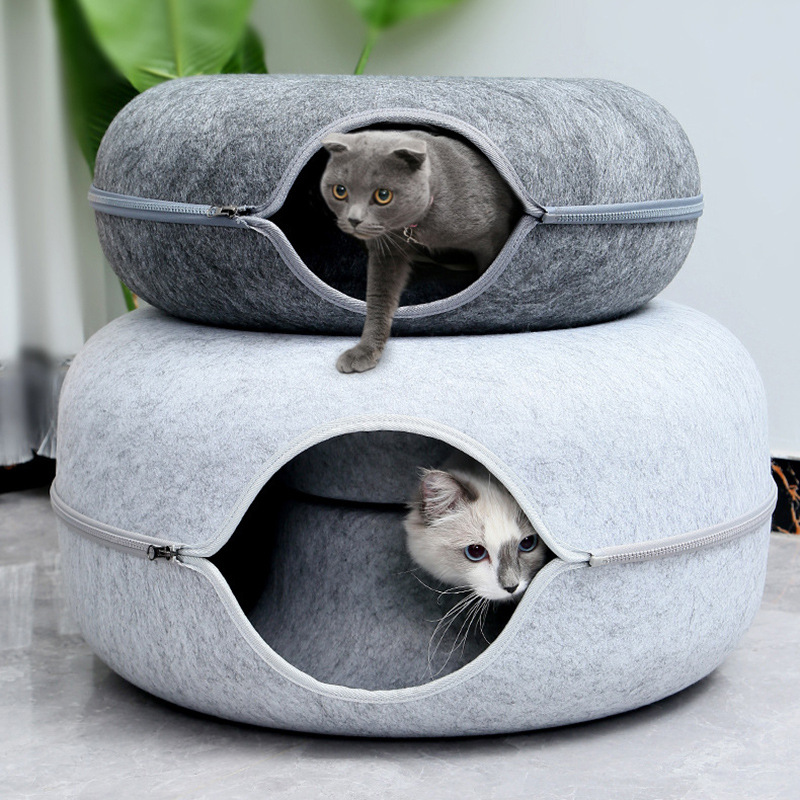 猫窝四季可用冬季暖和猫床毛毡甜甜圈猫窝隧道猫咪睡觉的轮胎猫窝