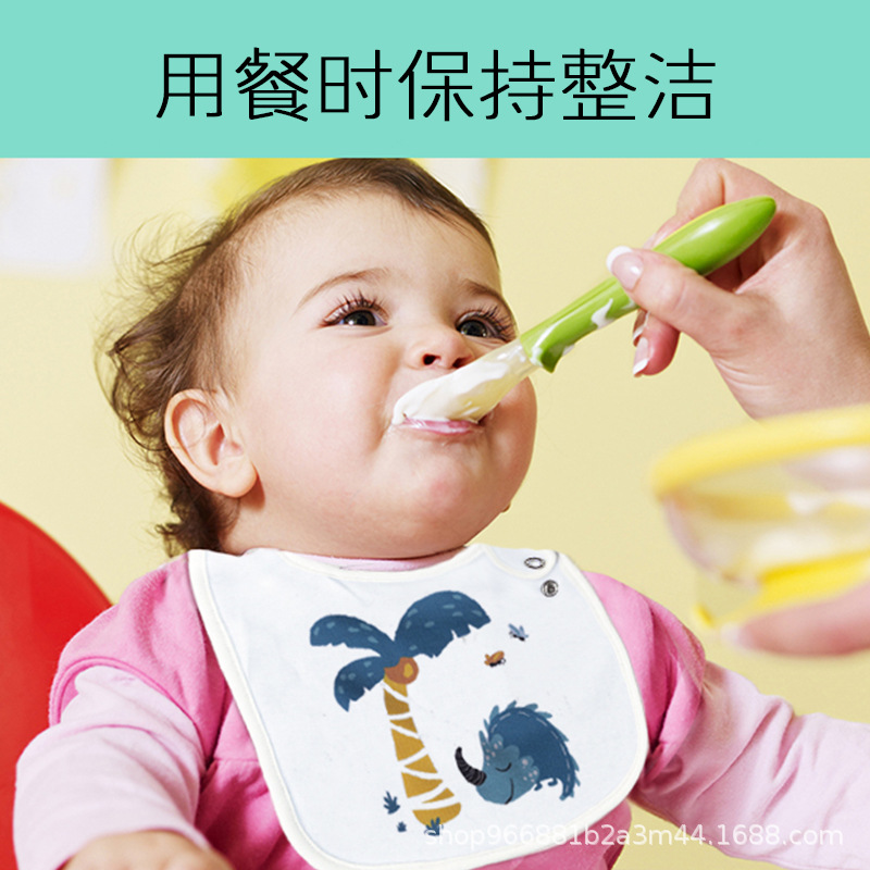 纯棉A类宝宝婴幼儿恐龙印花按扣款口水巾 防水防脏三层口水兜围嘴