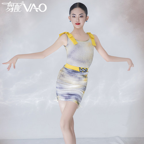 新款拉丁舞服女童VAO舞配舞服吊带蝴蝶结练习裙拉丁舞练功服女TJ