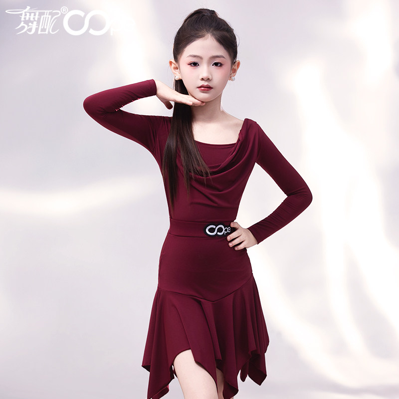 新款拉丁舞服oope舞配舞服黑粉三件套训练服拉丁舞练功服女童TJ